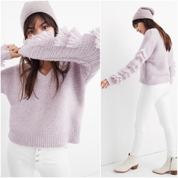 Madewell Sweaters - Madewell | Fringe Sleeve V-neck Pullover Sweater